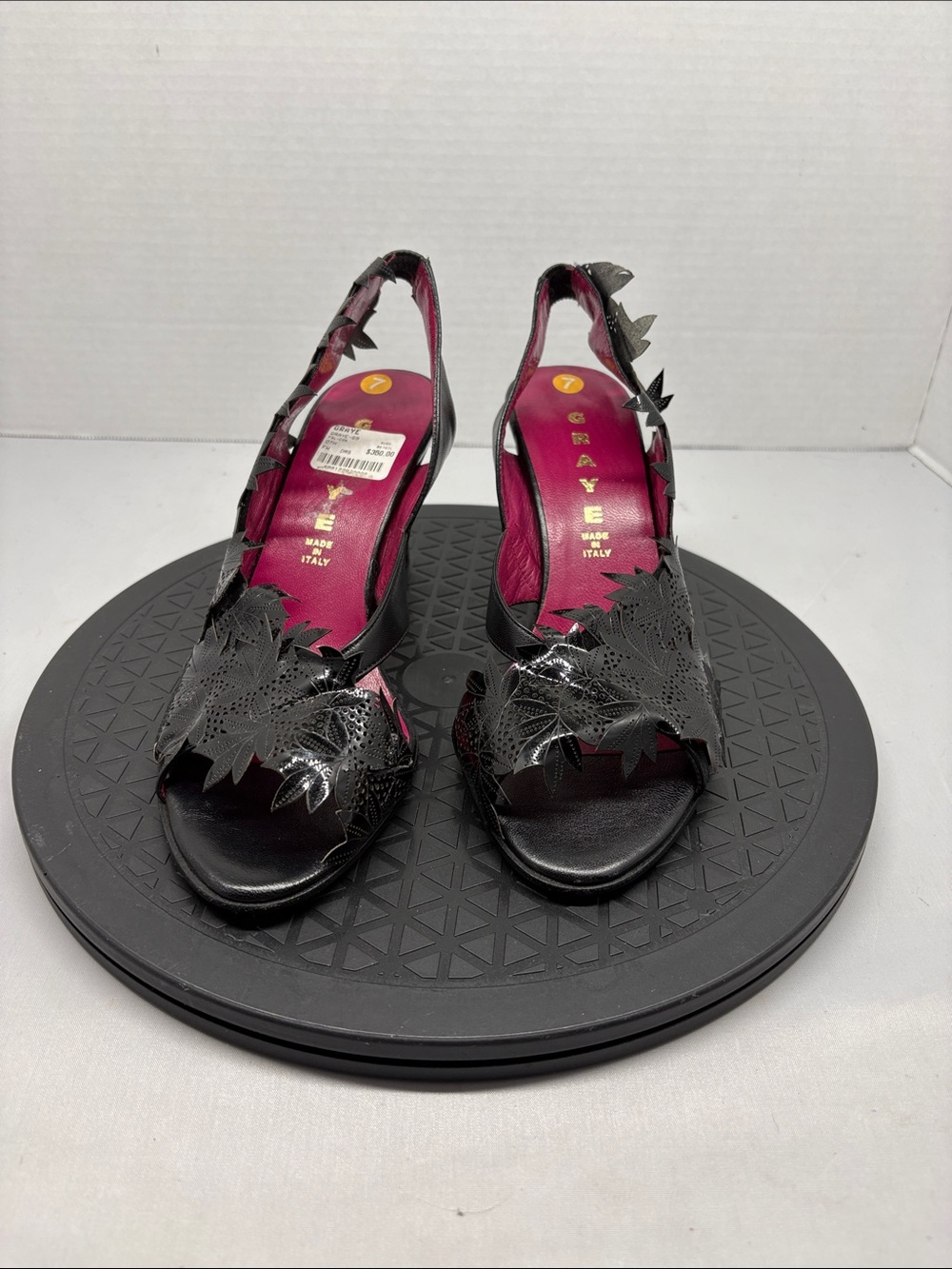 Graye Womens Black Floral Cutout Slingback Heels Italy